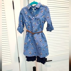 Belted H & M L.O.G.G. Label of Graded Goods Girls 3-4Y Denim Dress with leggings
